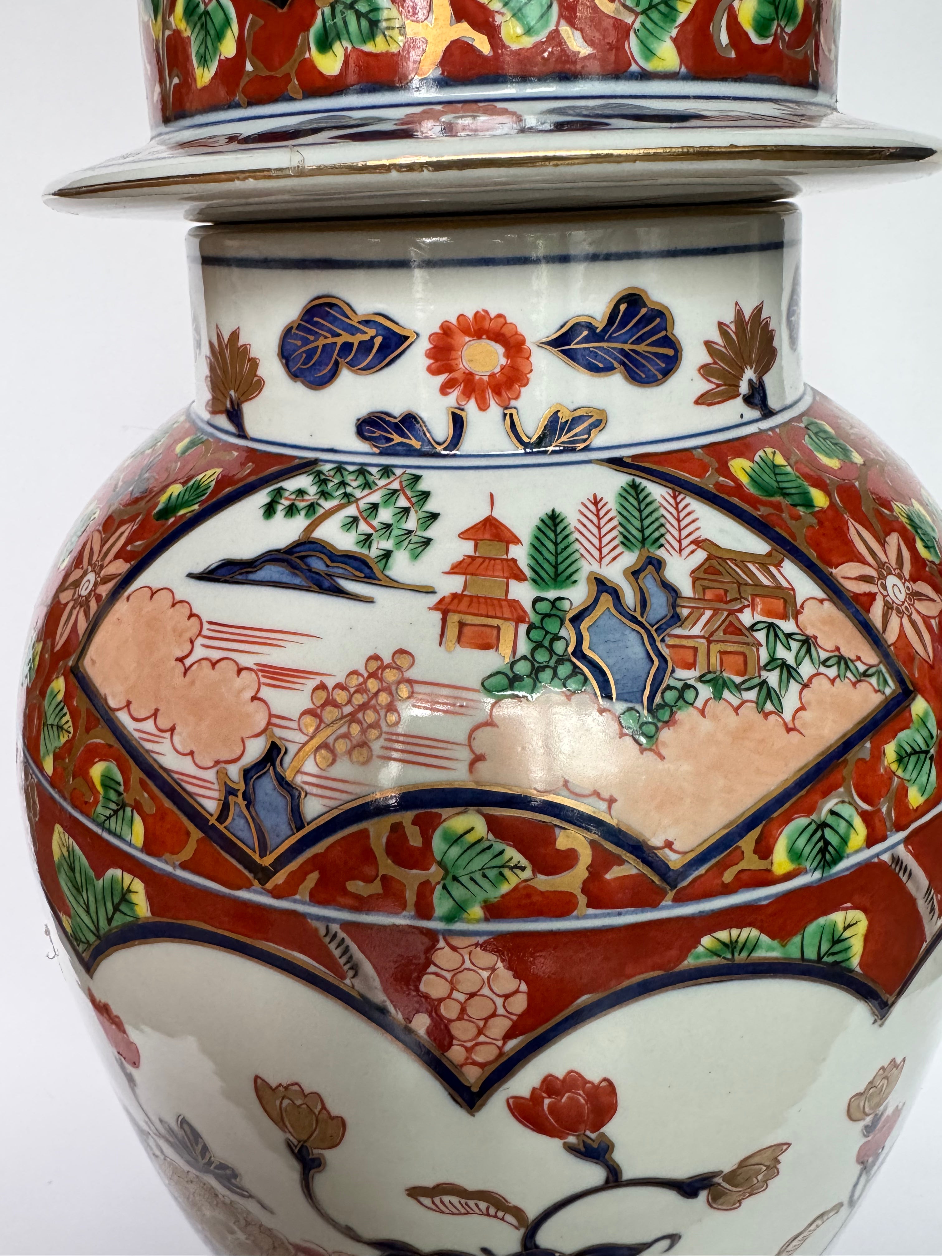 Exquisite Arita Imari Temple Jar - Vintage Japanese Porcelain Vase with Rich Red & Gold Enamel