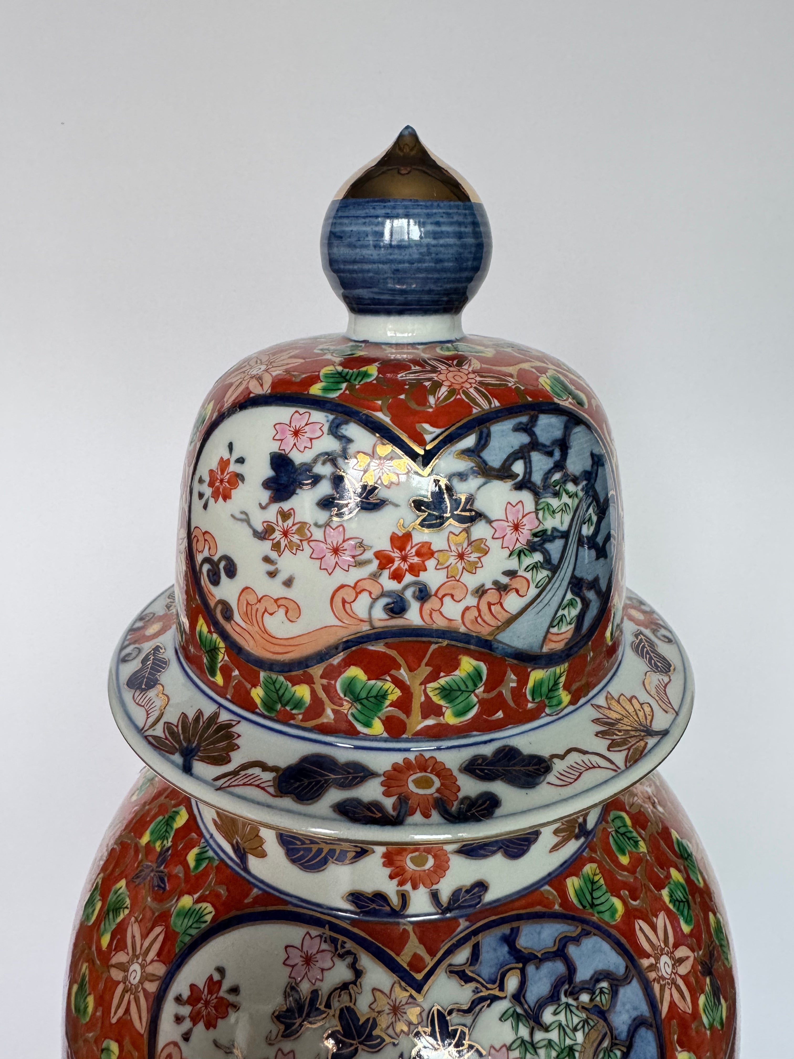 Exquisite Arita Imari Temple Jar - Vintage Japanese Porcelain Vase with Rich Red & Gold Enamel