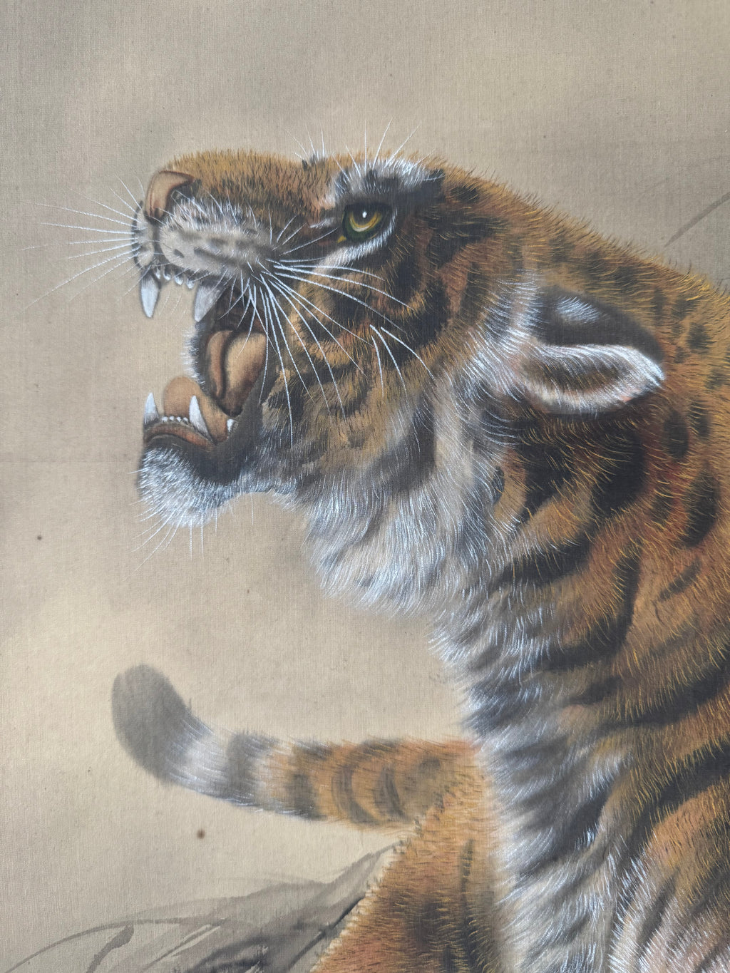 Japanese Tiger Kakemono Print – Symbolic Mother and Child Hanging Scroll Art