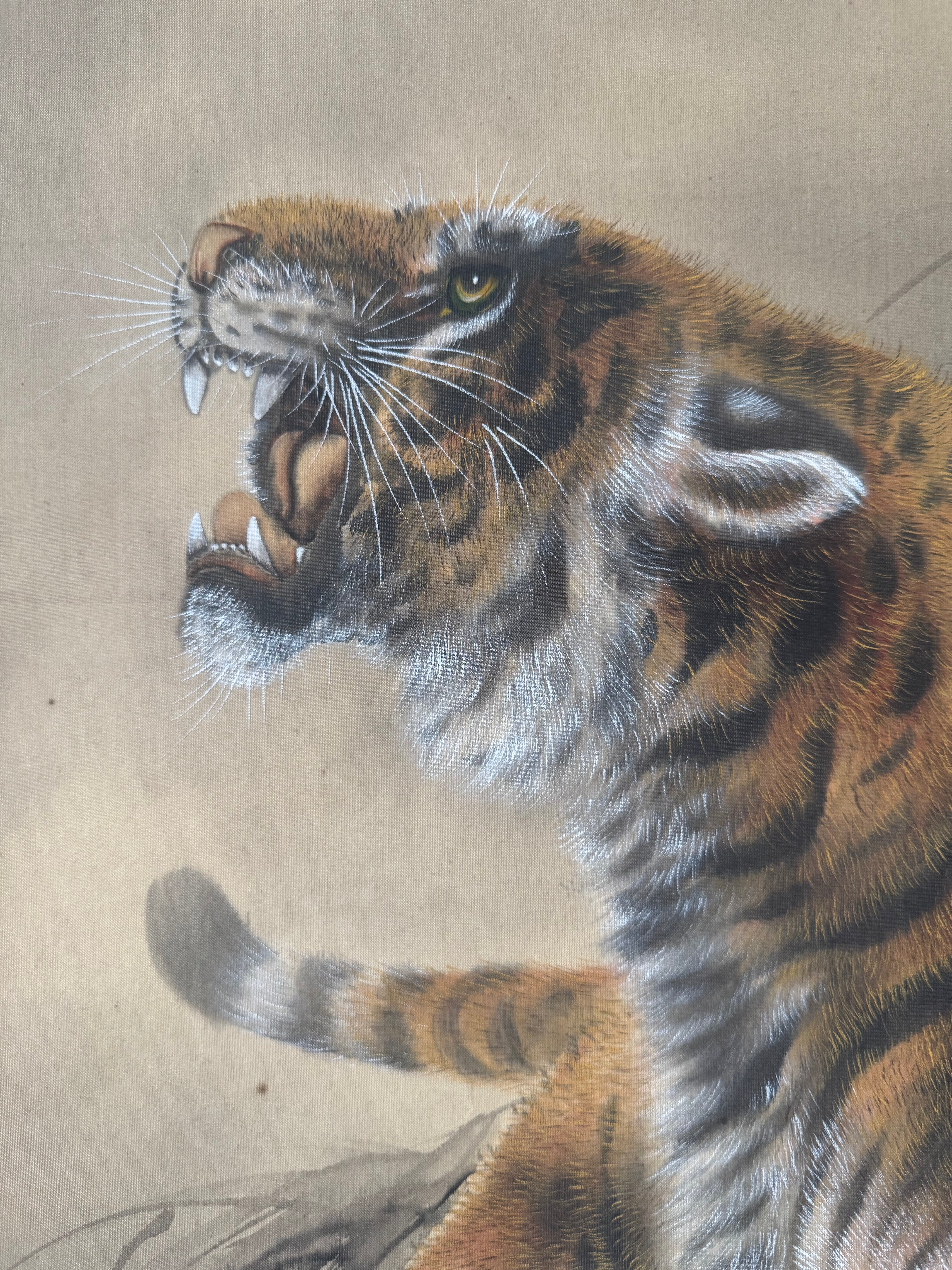Japanese Tiger Kakemono Print – Symbolic Mother and Child Hanging Scroll Art