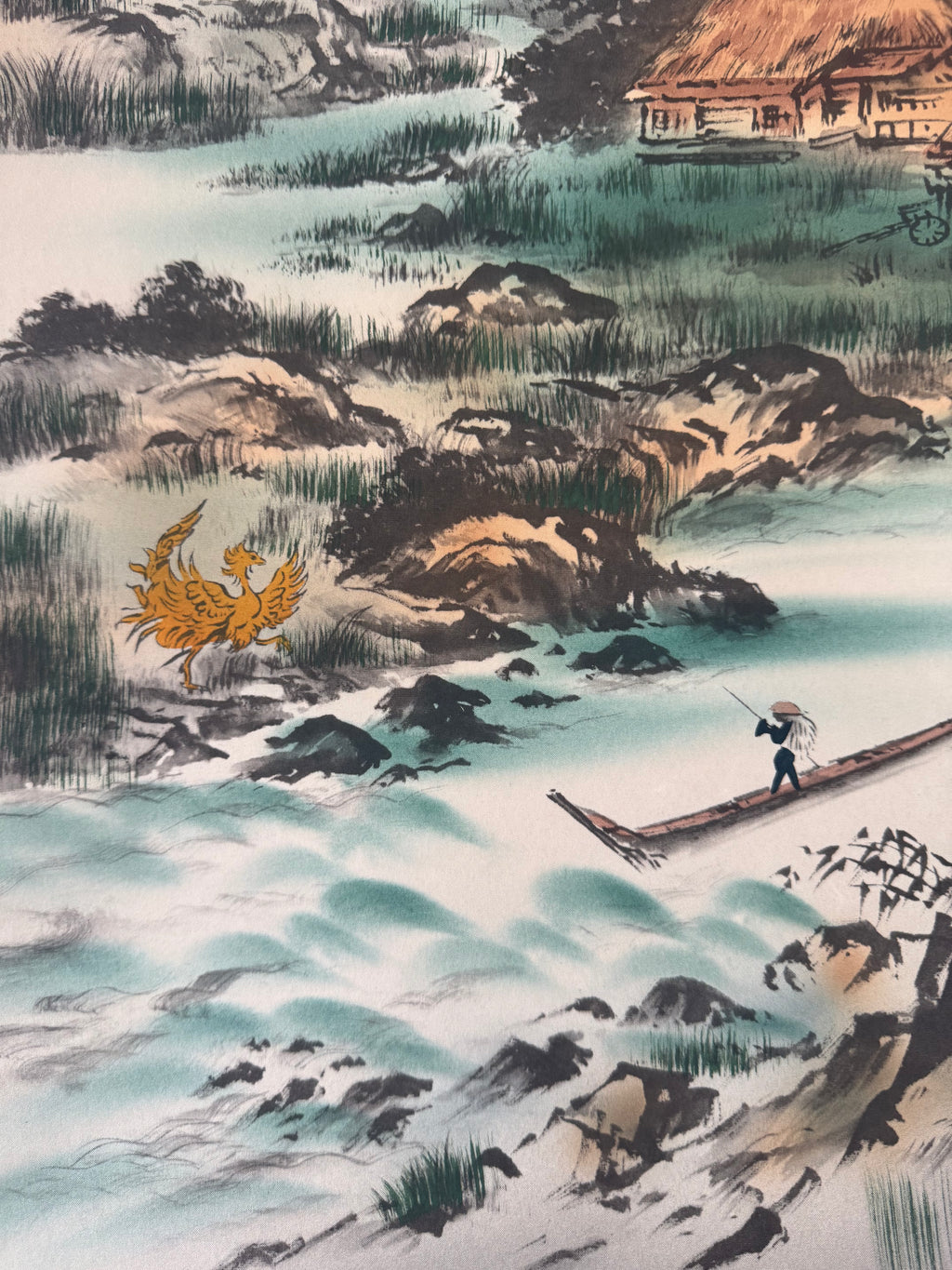 Japanese Four Mythical Creatures Kakemono Print – Hidden Dragon, Phoenix & Sacred Beasts Landscape