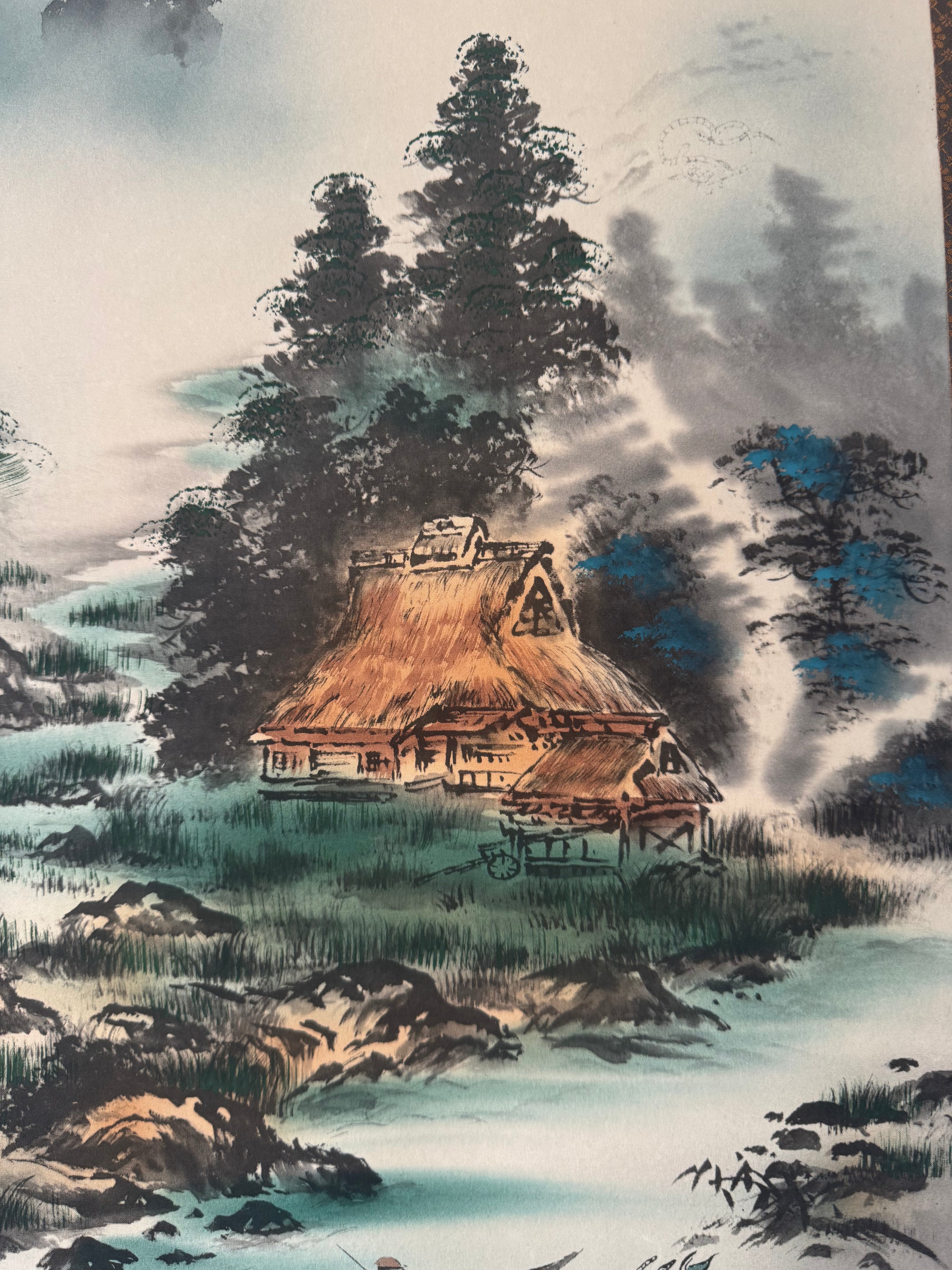 Japanese Four Mythical Creatures Kakemono Print – Hidden Dragon, Phoenix & Sacred Beasts Landscape
