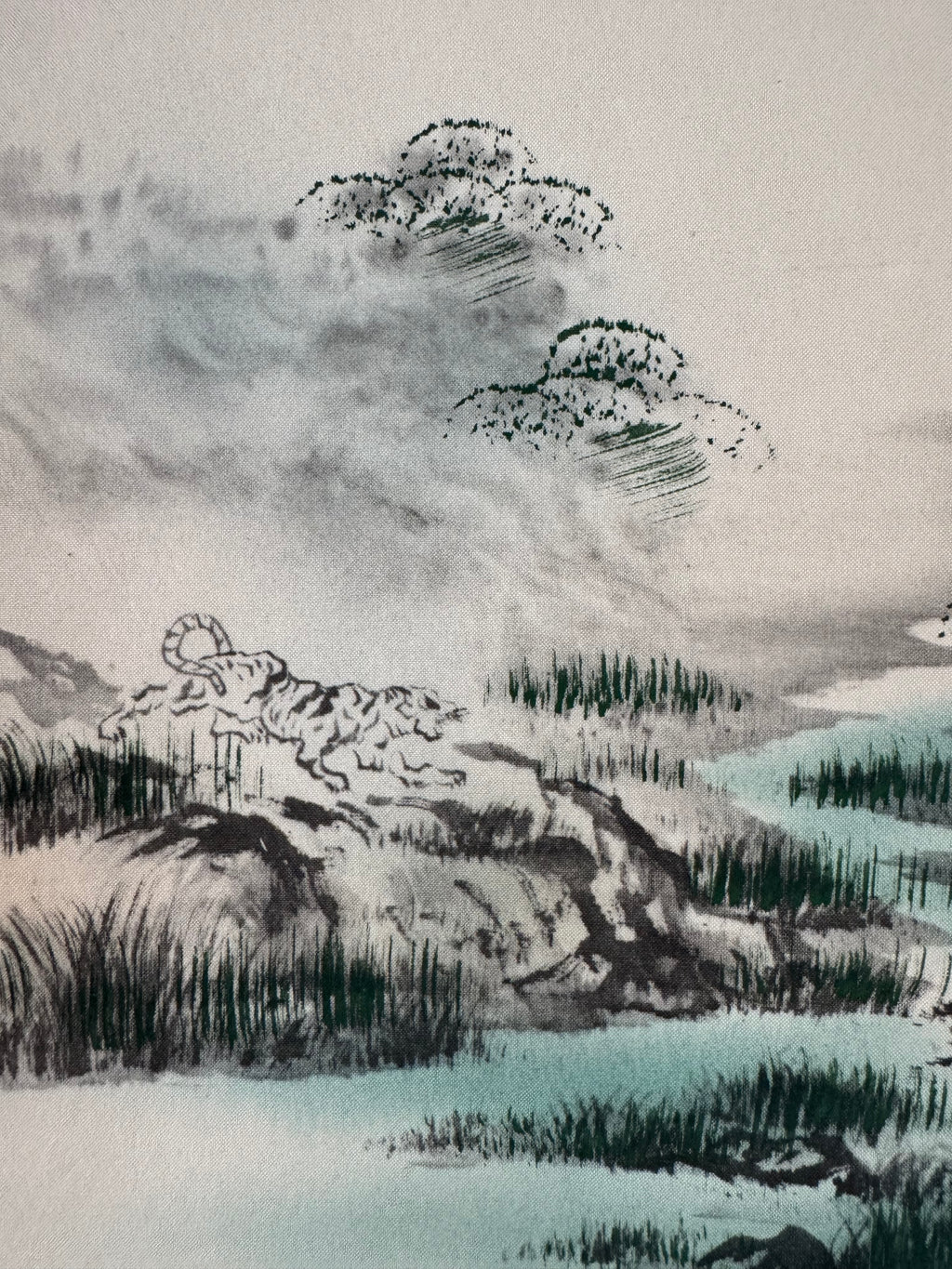 Japanese Four Mythical Creatures Kakemono Print – Hidden Dragon, Phoenix & Sacred Beasts Landscape