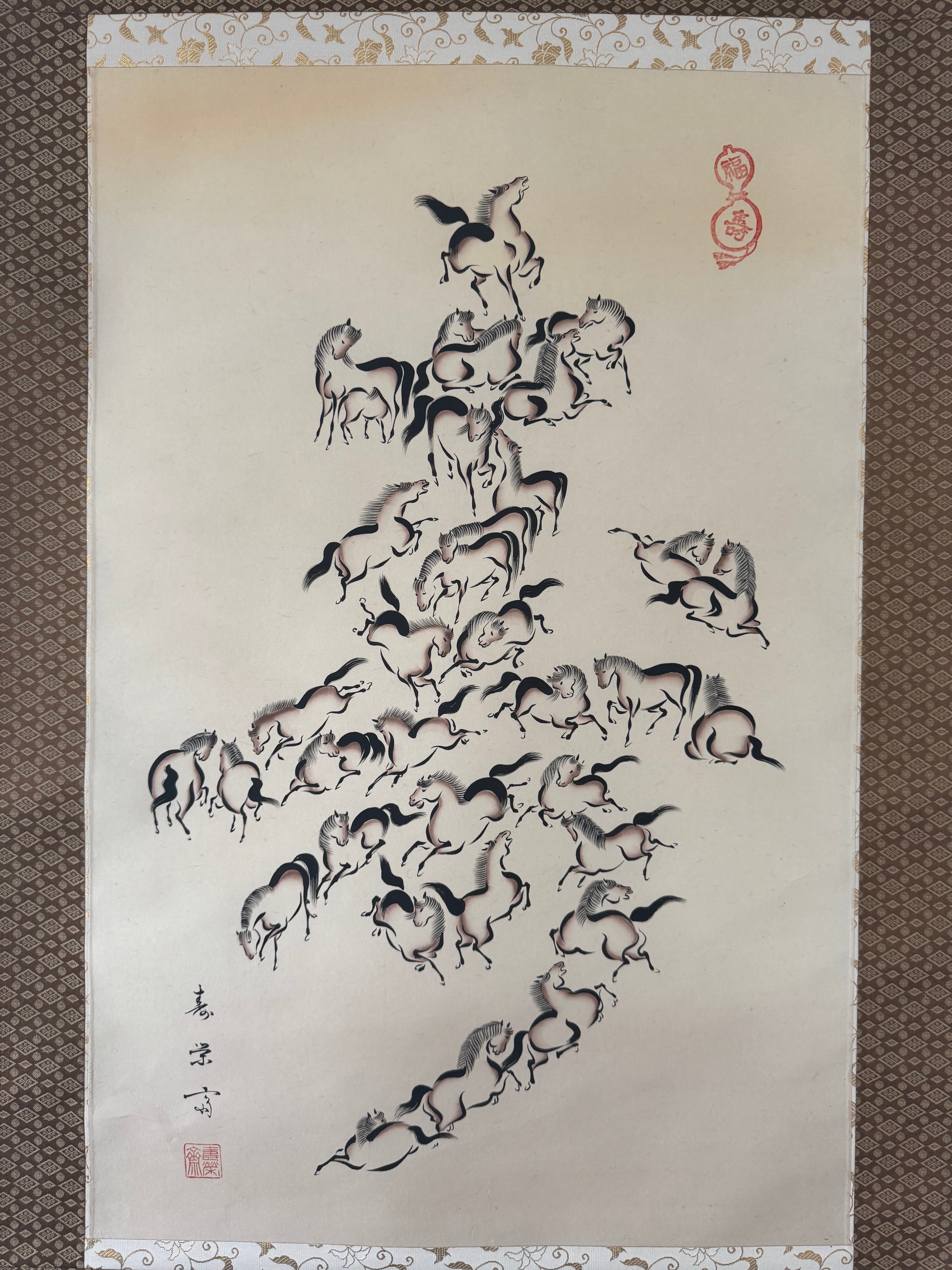 Japanese Horse Kanji Kakemono Print – Symbolic Ink Art Hanging Scroll