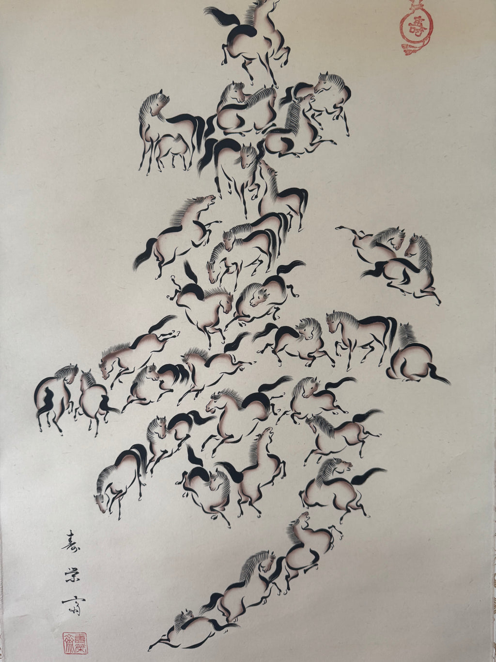 Japanese Horse Kanji Kakemono Print – Symbolic Ink Art Hanging Scroll
