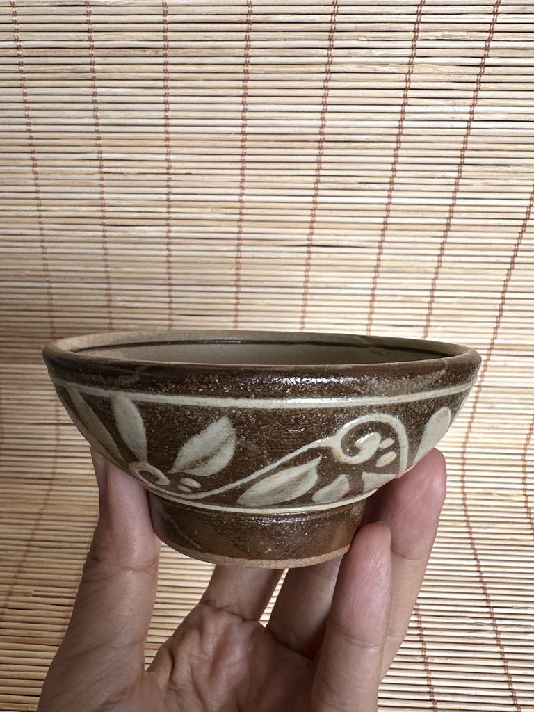 Vintage Japanese Folk Pottery Tea Cup Pair, Crab & Sea Turtle Yunomi, Hand Painted Stoneware, Mingei Style
