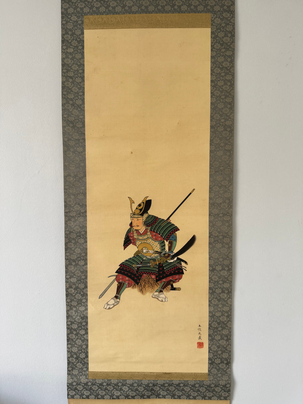 Japanese Samurai Kakemono Painting – Hand-Painted Warrior Hanging Scroll Art