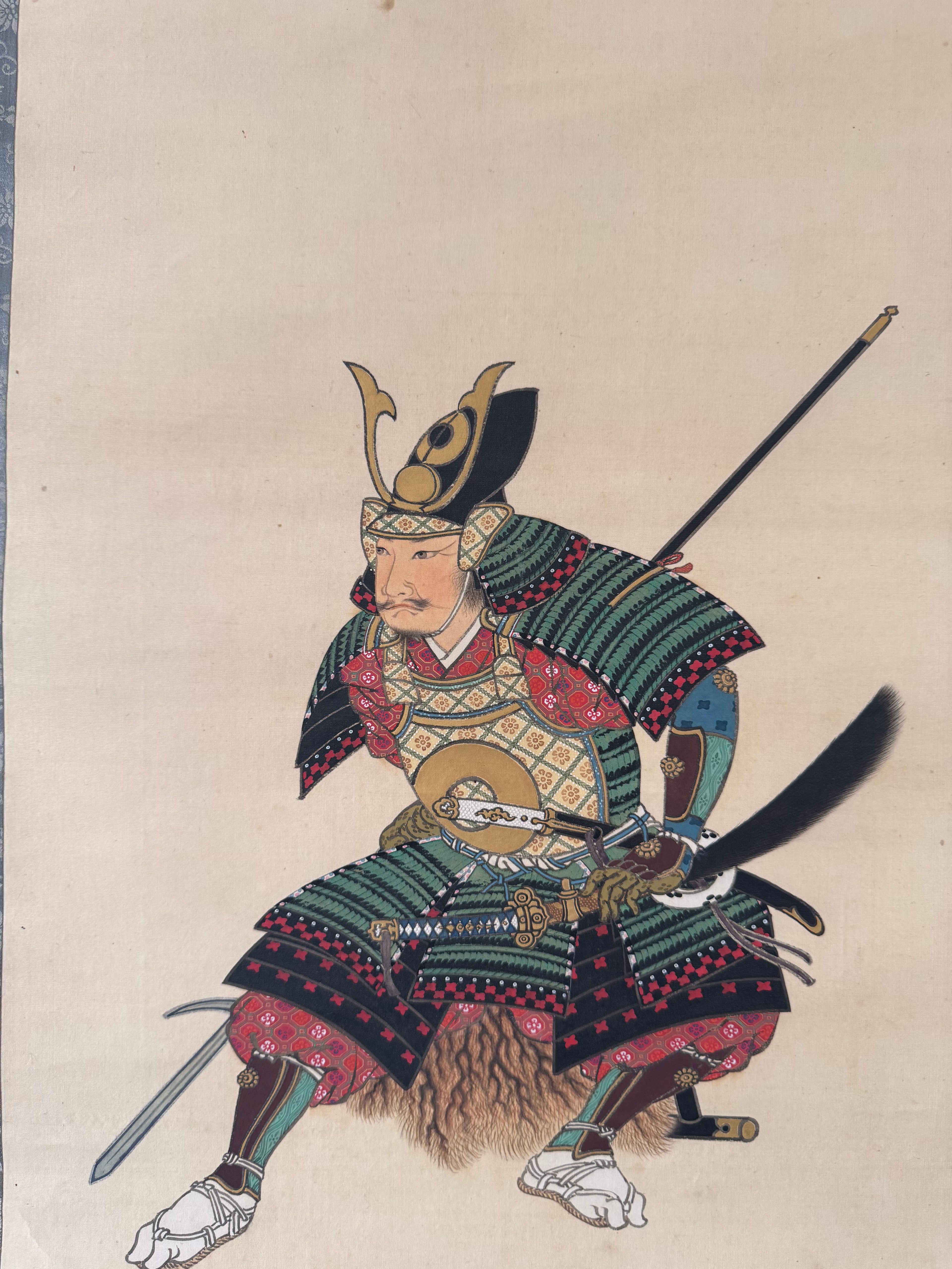 Japanese Samurai Kakemono Painting – Hand-Painted Warrior Hanging Scroll Art