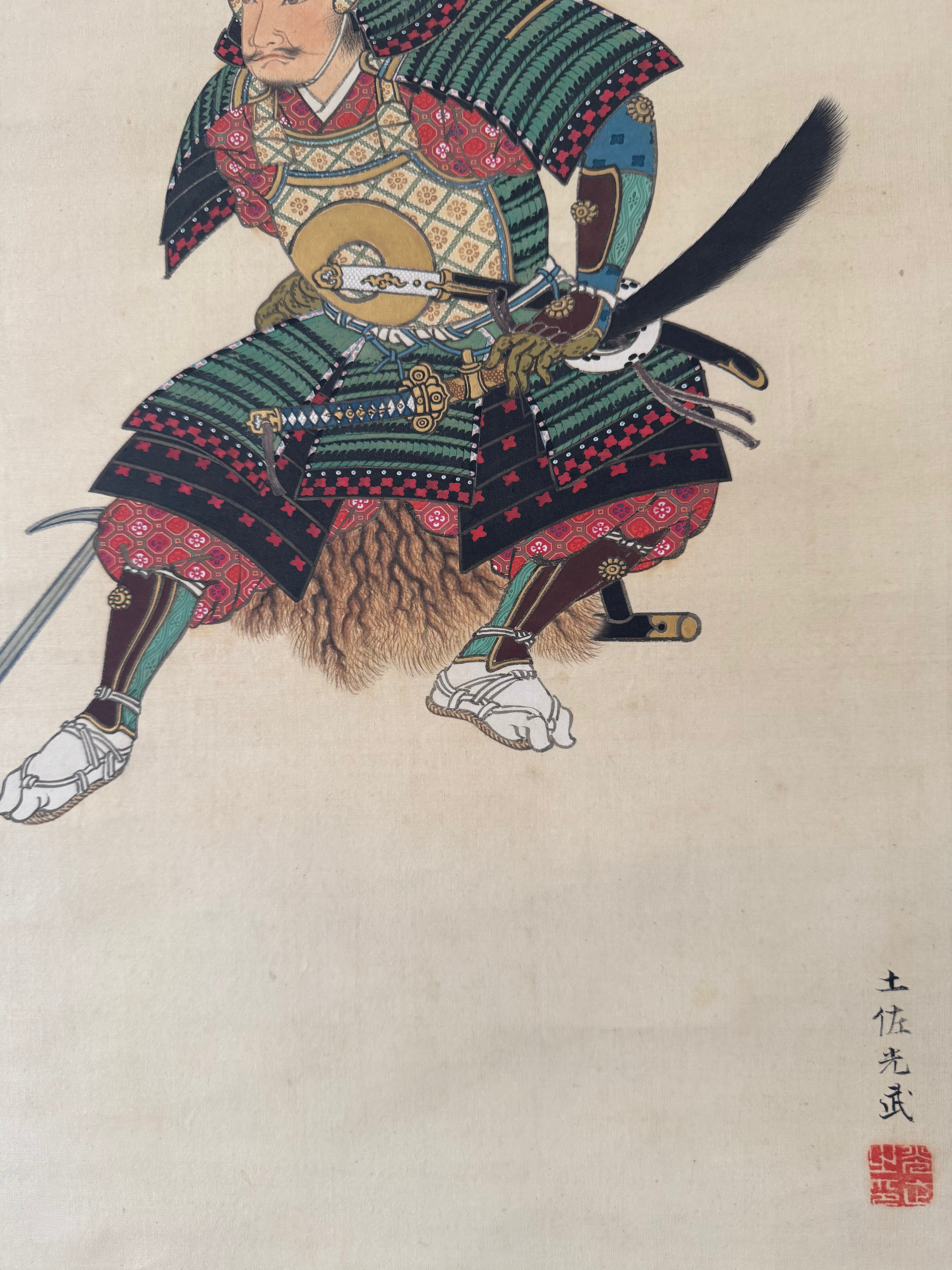 Japanese Samurai Kakemono Painting – Hand-Painted Warrior Hanging Scroll Art