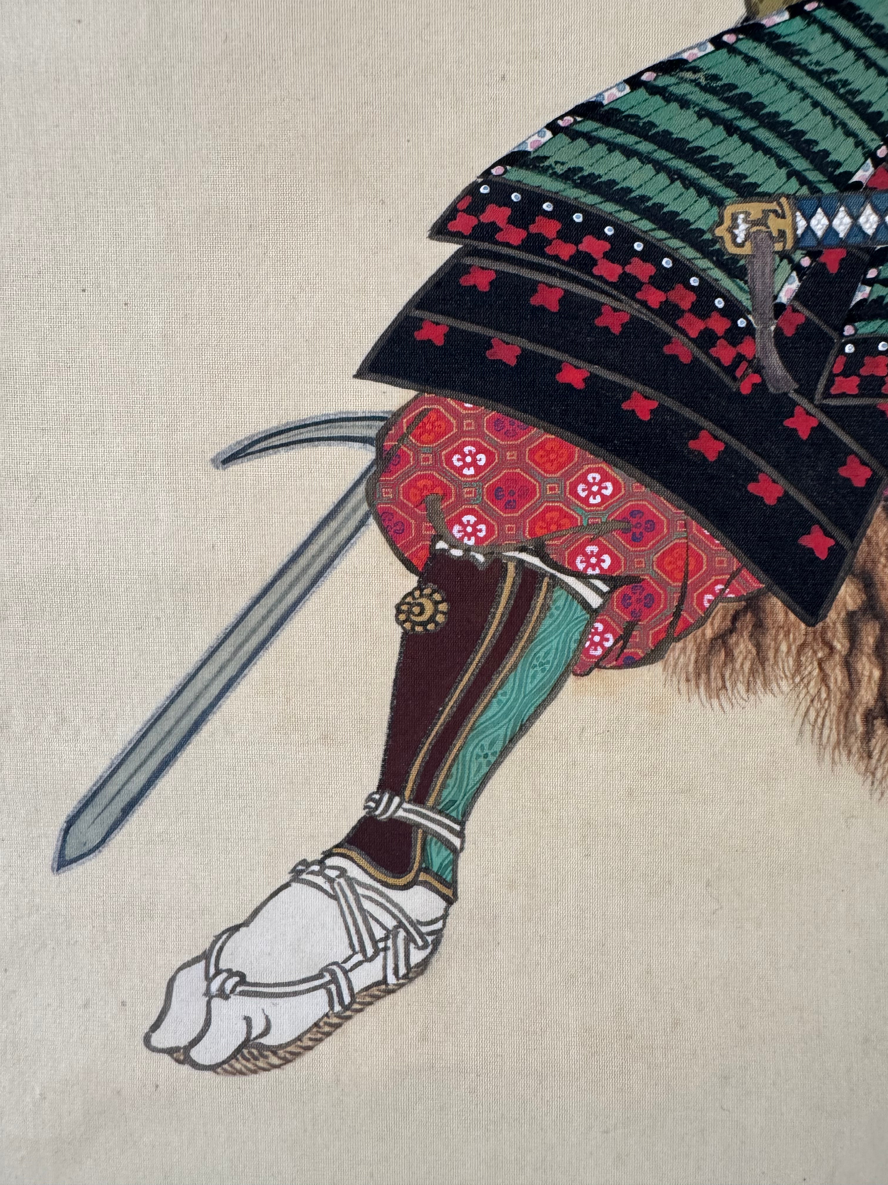 Japanese Samurai Kakemono Painting – Hand-Painted Warrior Hanging Scroll Art