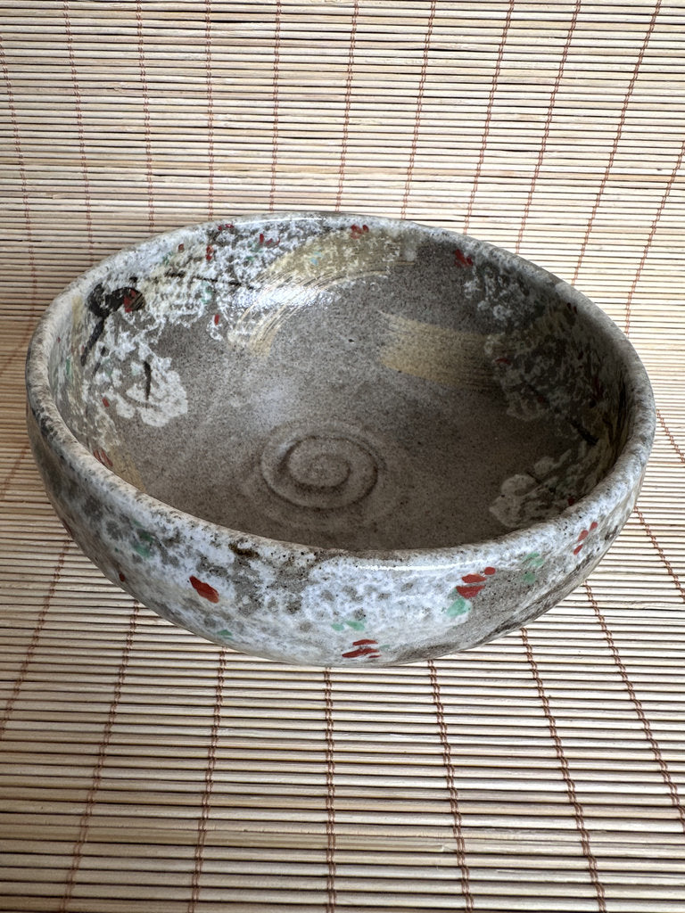 Vintage Japanese Matcha Chawan, Handcrafted Stoneware Tea Bowl with Spring Blossom Glaze, Wabi Sabi Tea Ceremony Bowl