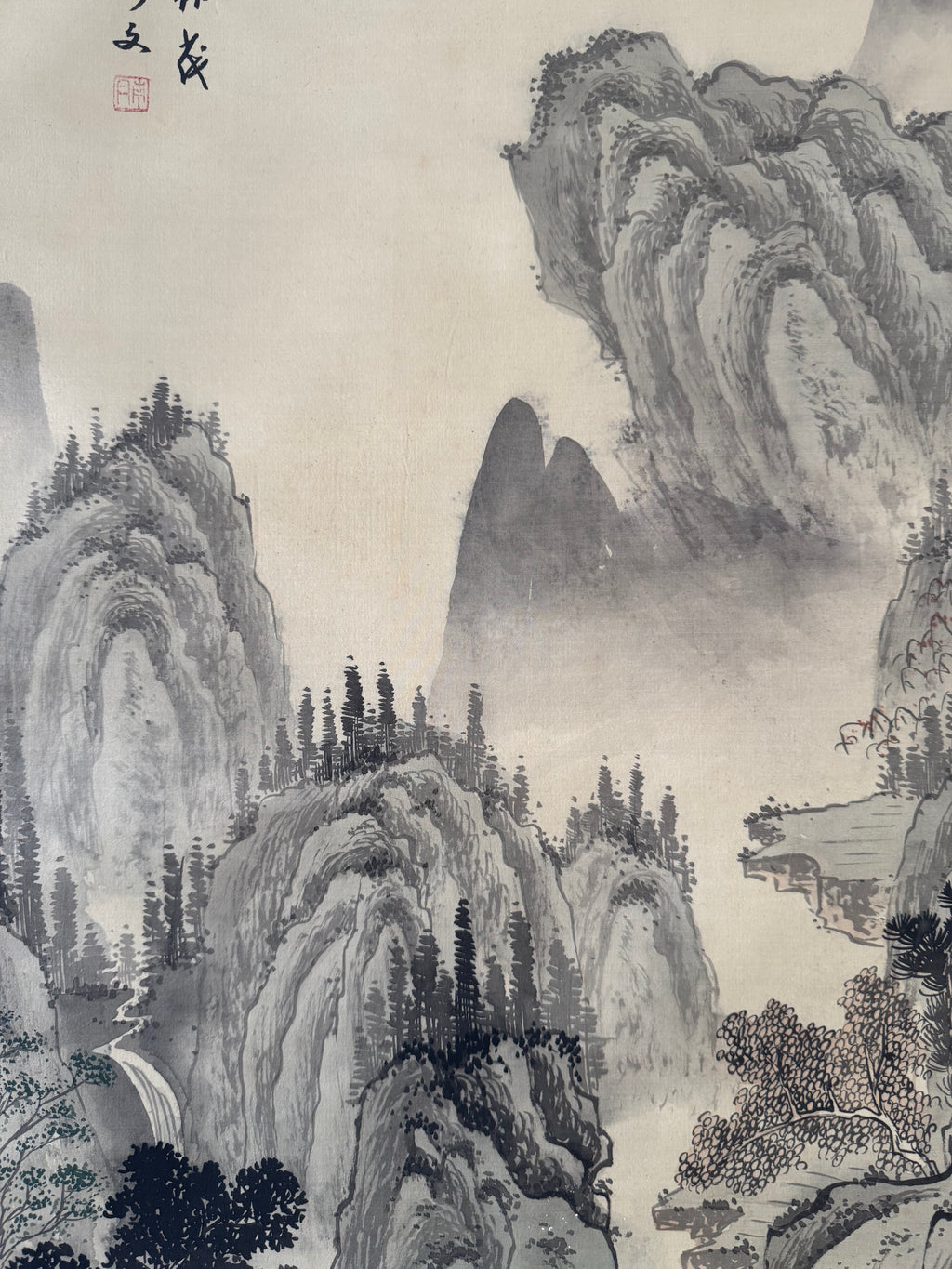 Japanese Serene Landscape Kakemono Painting – Hand-Painted Sumi-e Hanging Scroll Art