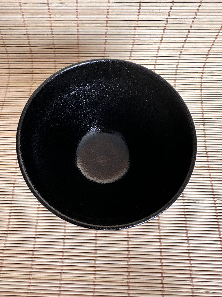 Modern Japanese Matcha Chawan, Black Stoneware Tea Bowl with Mizuhiki Motif, Handmade Ceramic for Tea Ceremony