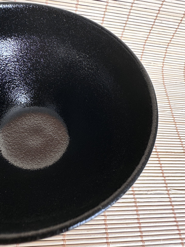 Modern Japanese Matcha Chawan, Black Stoneware Tea Bowl with Mizuhiki Motif, Handmade Ceramic for Tea Ceremony