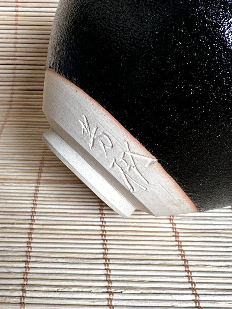 Modern Japanese Matcha Chawan, Black Stoneware Tea Bowl with Mizuhiki Motif, Handmade Ceramic for Tea Ceremony