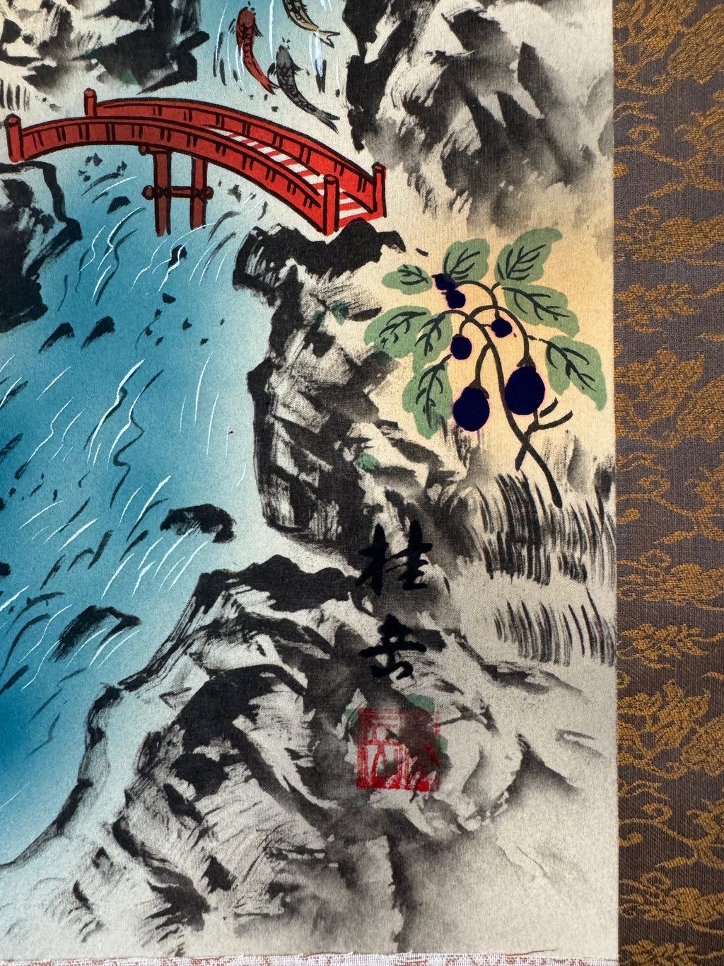 Japanese Lucky Gods & Mythical Creatures Kakemono Print – Scenic Landscape Hanging Scroll Art