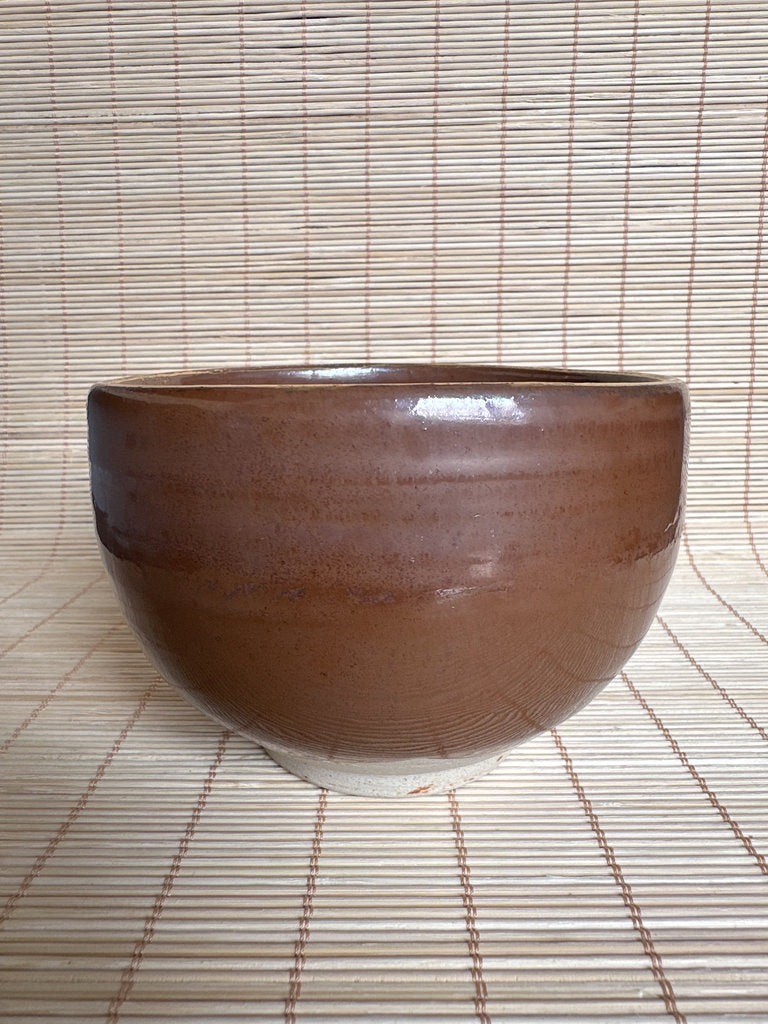Vintage Japanese Chawan Tea Bowl, Amber Kaki Glaze Stoneware, Wabi Sabi Pottery