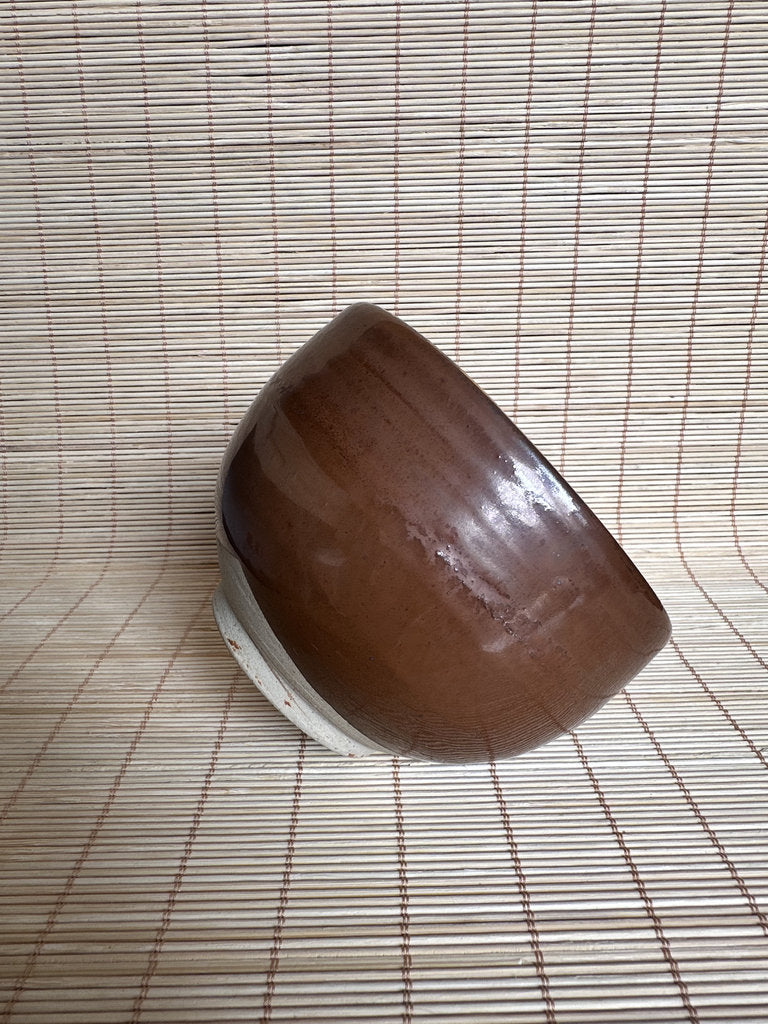 Vintage Japanese Chawan Tea Bowl, Amber Kaki Glaze Stoneware, Wabi Sabi Pottery