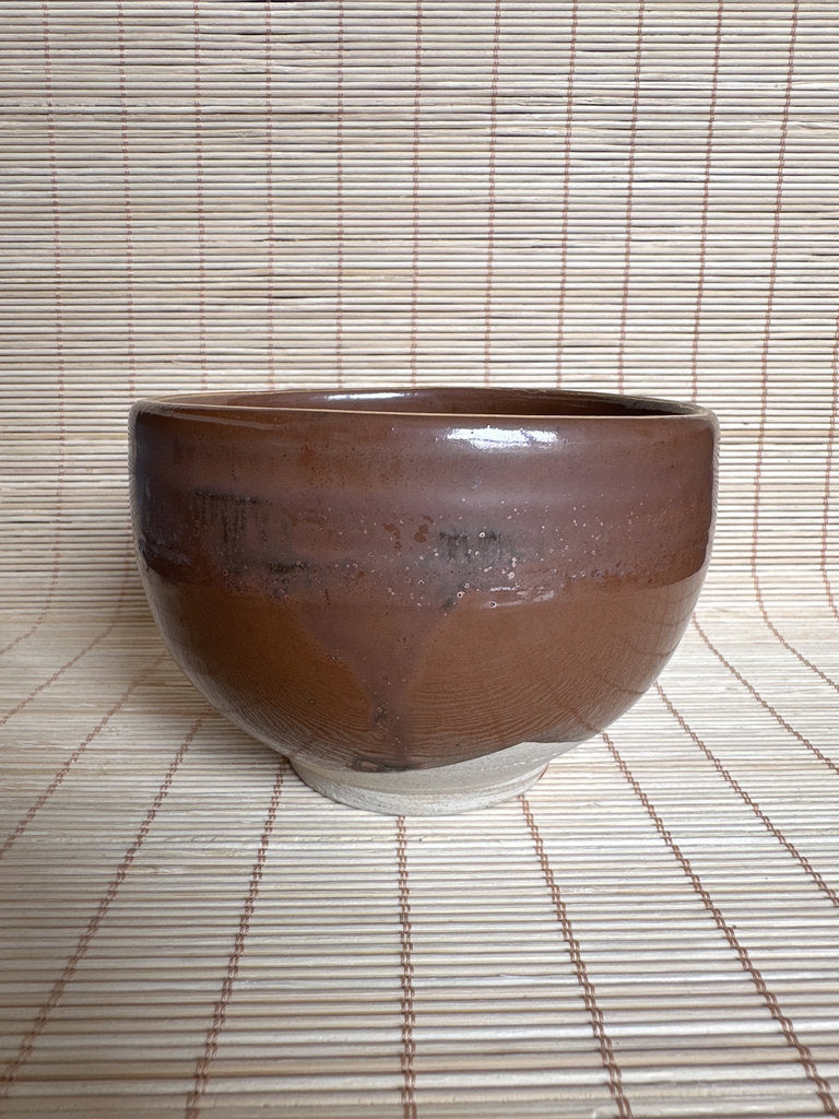 Vintage Japanese Chawan Tea Bowl, Amber Kaki Glaze Stoneware, Wabi Sabi Pottery