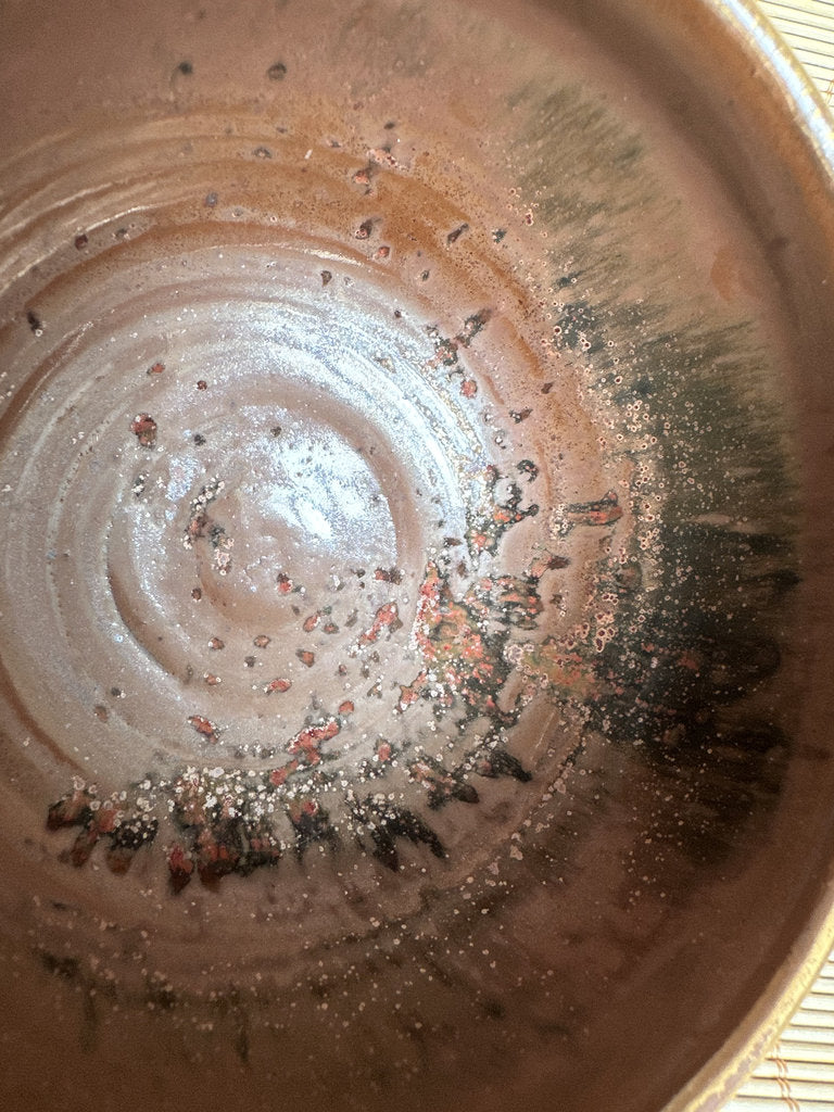 Vintage Japanese Chawan Tea Bowl, Amber Kaki Glaze Stoneware, Wabi Sabi Pottery