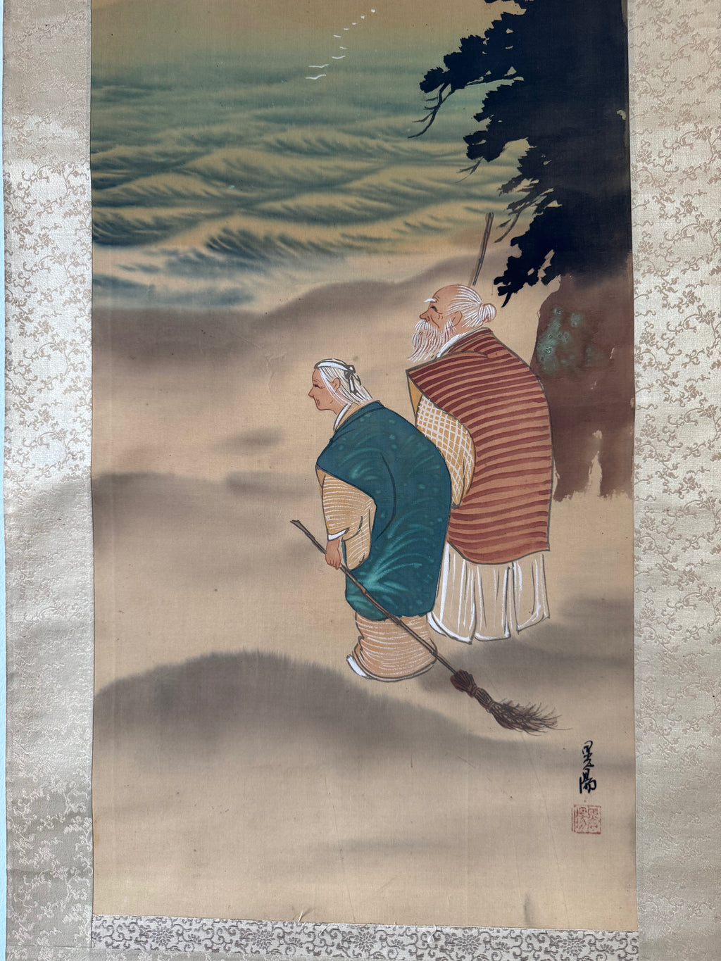 Japanese Takasago Couple Kakemono Painting – Symbol of Eternal Love & Marriage, Hanging Scroll Art