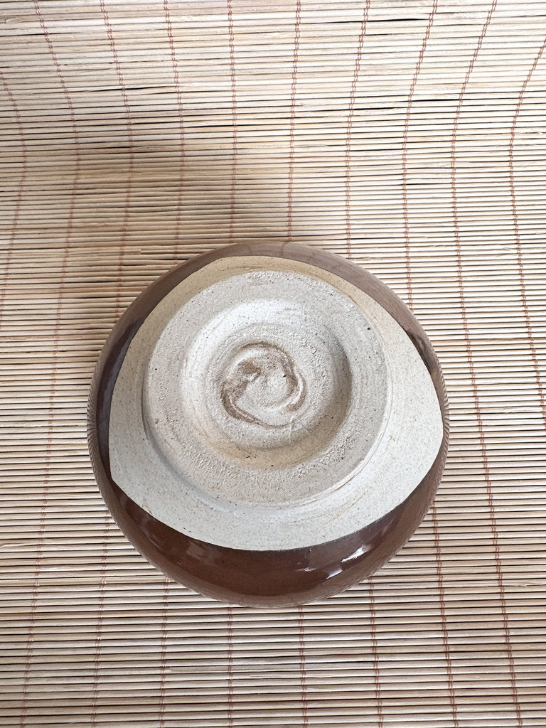 Vintage Japanese Chawan Tea Bowl, Amber Kaki Glaze Stoneware, Wabi Sabi Pottery
