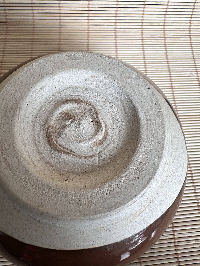 Vintage Japanese Chawan Tea Bowl, Amber Kaki Glaze Stoneware, Wabi Sabi Pottery