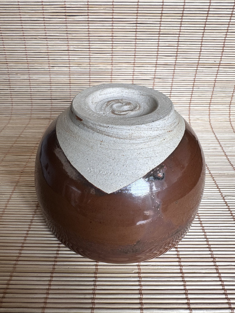 Vintage Japanese Chawan Tea Bowl, Amber Kaki Glaze Stoneware, Wabi Sabi Pottery