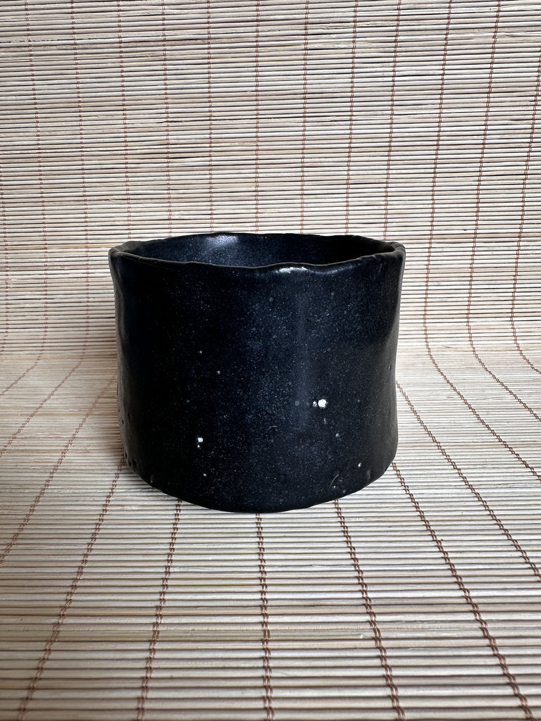 Vintage Japanese Black Glaze Yunomi Teacup, Hand Thrown Stoneware Cup, Kuro Yu Pottery