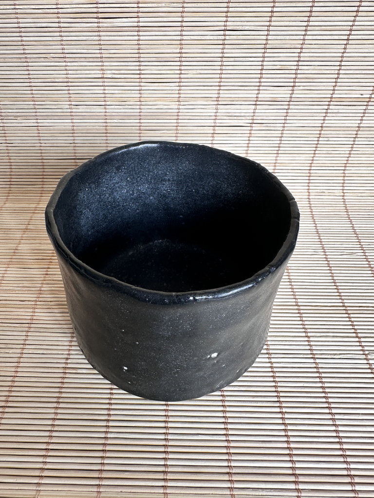 Vintage Japanese Black Glaze Yunomi Teacup, Hand Thrown Stoneware Cup, Kuro Yu Pottery