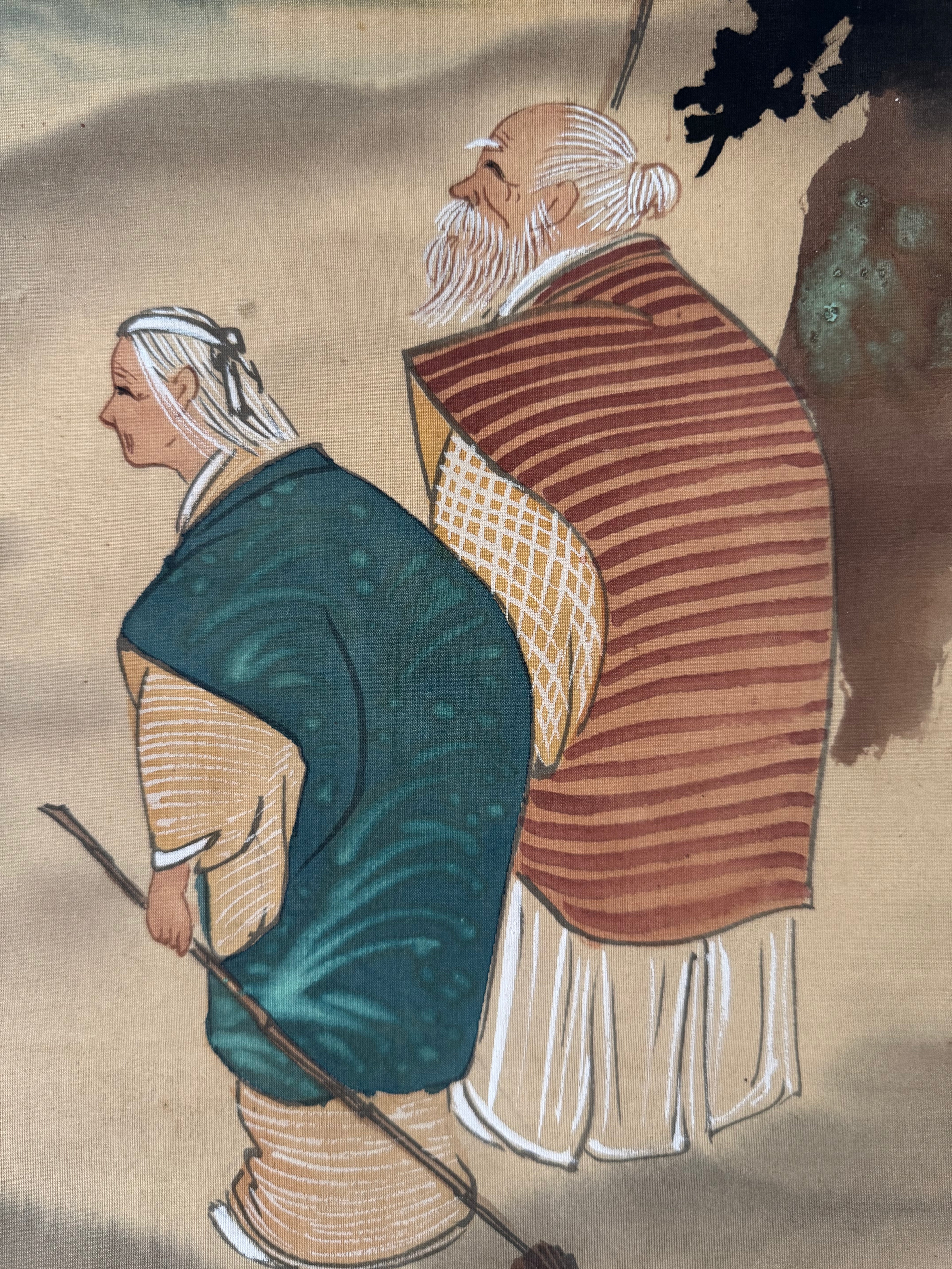 Japanese Takasago Couple Kakemono Painting – Symbol of Eternal Love & Marriage, Hanging Scroll Art