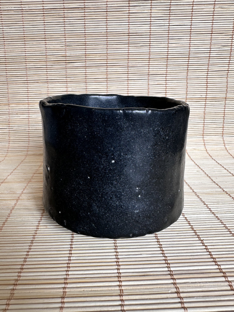 Vintage Japanese Black Glaze Yunomi Teacup, Hand Thrown Stoneware Cup, Kuro Yu Pottery