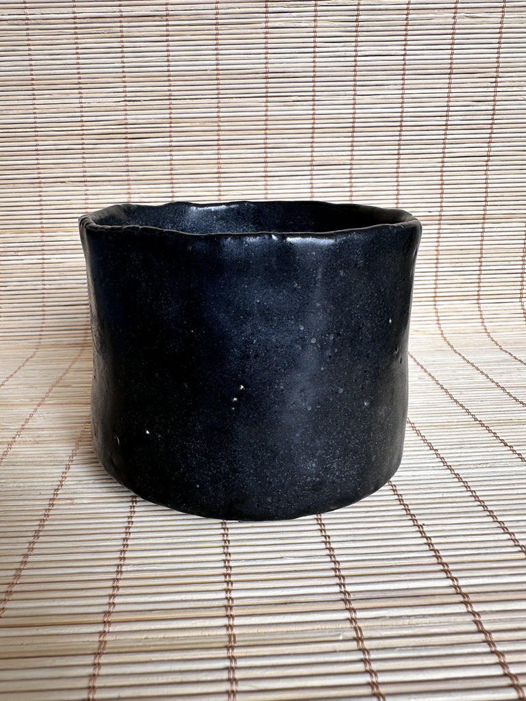 Vintage Japanese Black Glaze Yunomi Teacup, Hand Thrown Stoneware Cup, Kuro Yu Pottery
