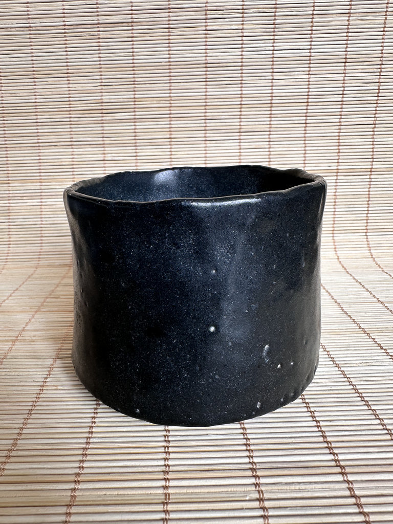 Vintage Japanese Black Glaze Yunomi Teacup, Hand Thrown Stoneware Cup, Kuro Yu Pottery