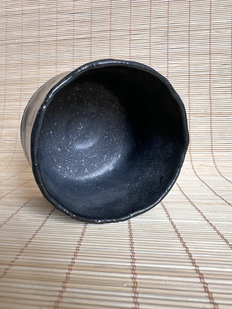 Vintage Japanese Black Glaze Yunomi Teacup, Hand Thrown Stoneware Cup, Kuro Yu Pottery