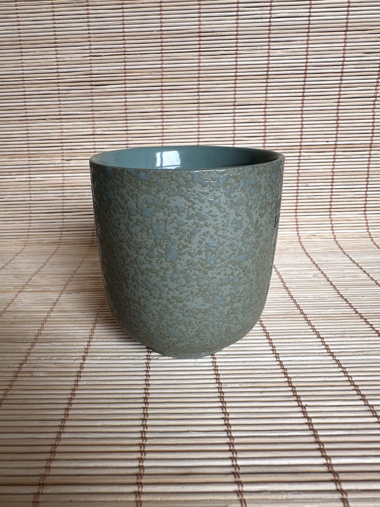 Vintage Japanese Sushi Restaurant Yunomi Teacup, Stoneware Cup with Wood Box
