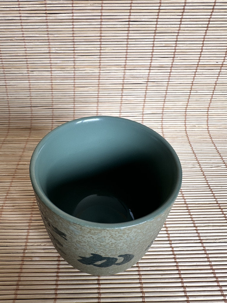 Vintage Japanese Sushi Restaurant Yunomi Teacup, Stoneware Cup with Wood Box