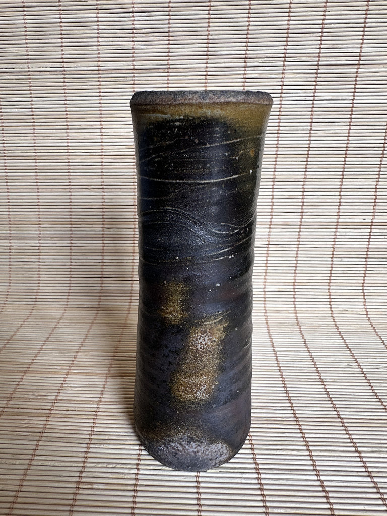 Vintage Japanese Bizen Ikebana Vase, Unglazed Stoneware, Goma Ash Glaze Effect
