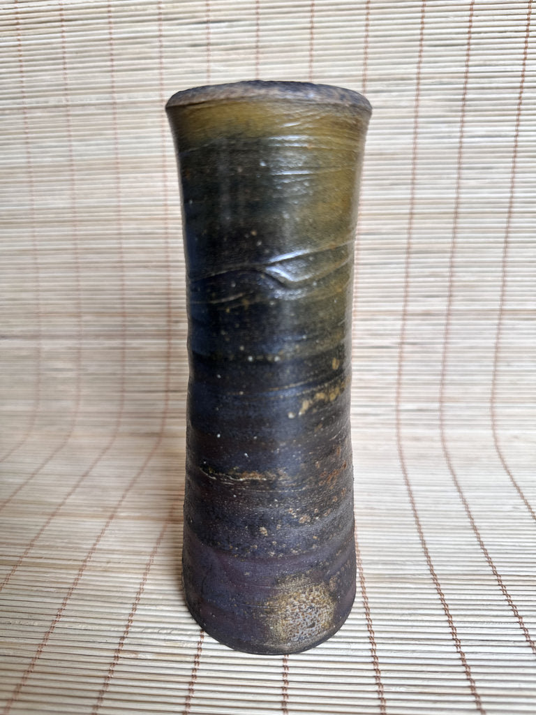 Vintage Japanese Bizen Ikebana Vase, Unglazed Stoneware, Goma Ash Glaze Effect