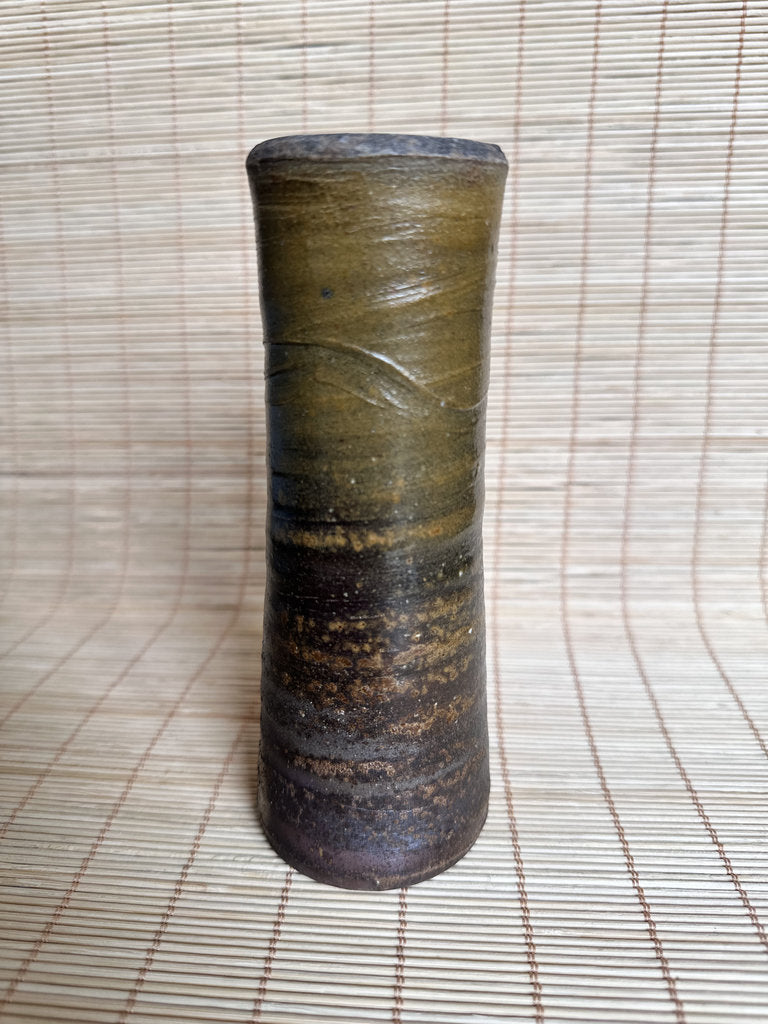 Vintage Japanese Bizen Ikebana Vase, Unglazed Stoneware, Goma Ash Glaze Effect