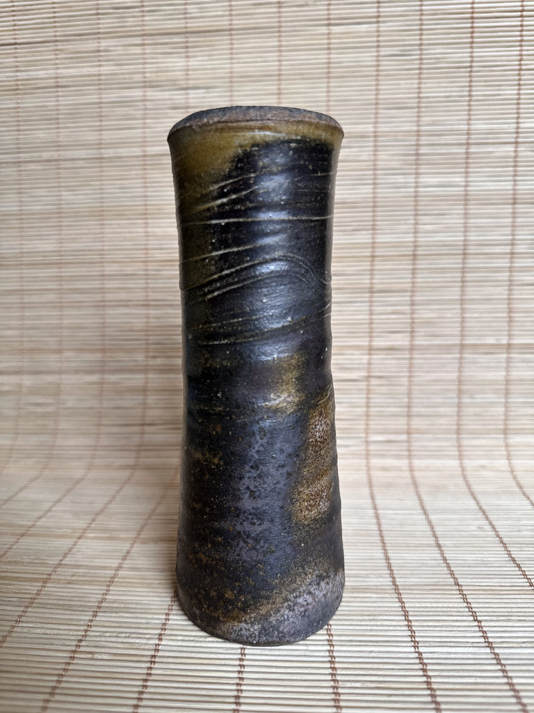 Vintage Japanese Bizen Ikebana Vase, Unglazed Stoneware, Goma Ash Glaze Effect