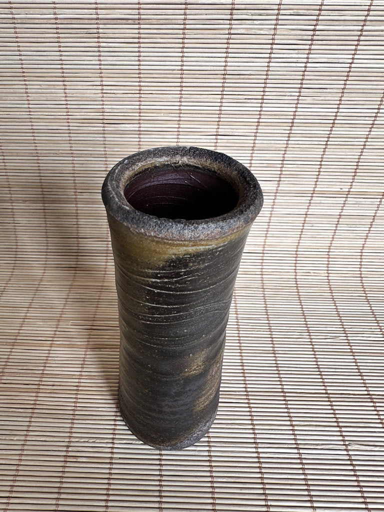 Vintage Japanese Bizen Ikebana Vase, Unglazed Stoneware, Goma Ash Glaze Effect