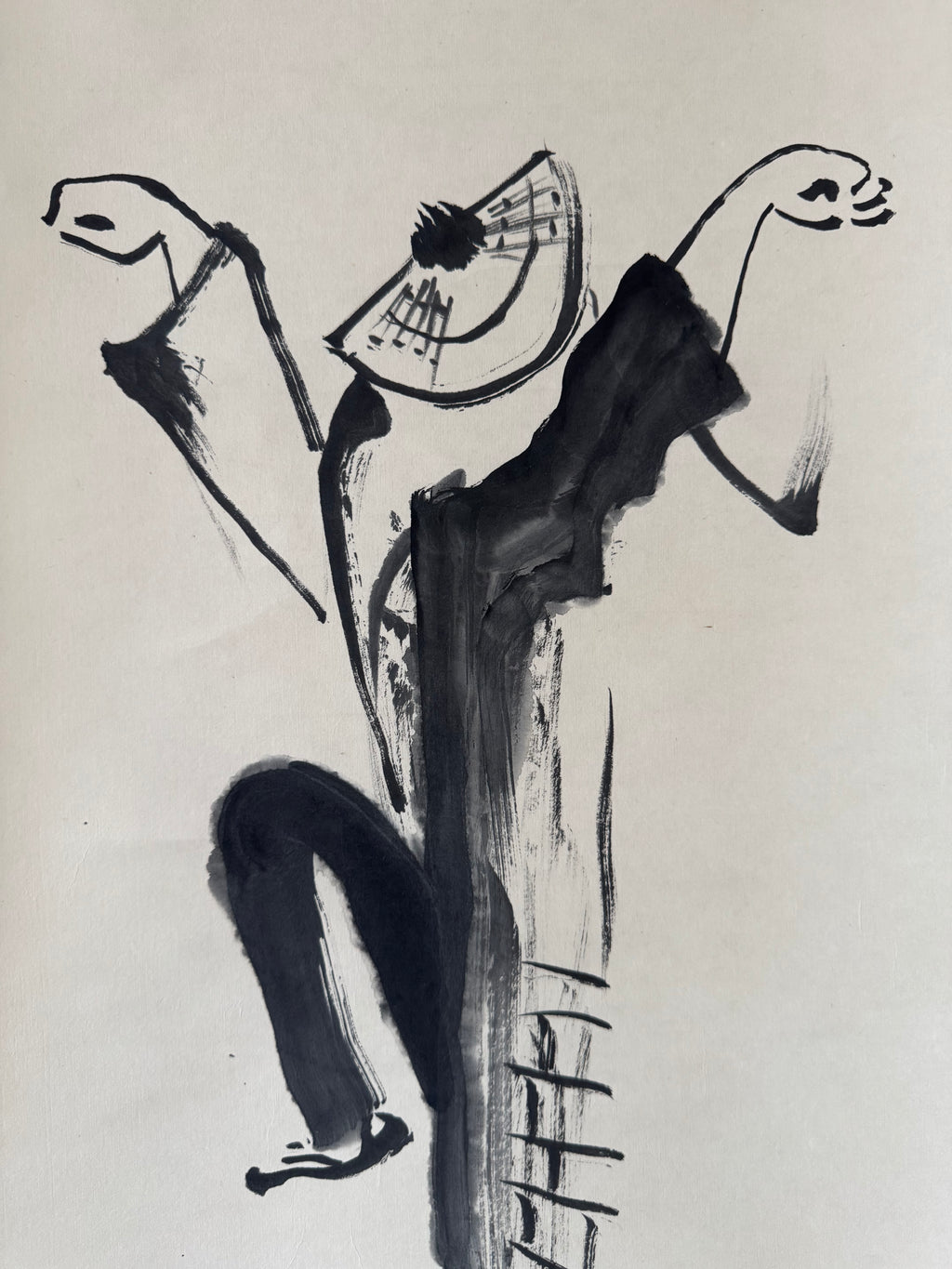 Japanese Zen Calligraphy Kakemono – Expressive Sumi-e Dancing Figure Hanging Scroll