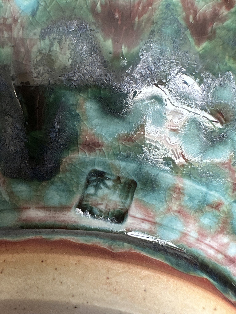 Vintage Japanese Soma Yaki Bowl, Hashiri-Goma Horse Motif, Blue Crackle Glaze