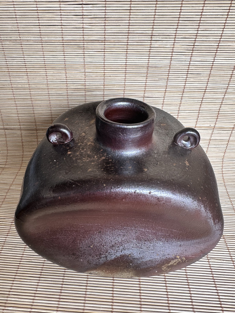 Vintage Japanese Bizen Ware Flask Vase, Inomata Masaaki, Signed Stoneware