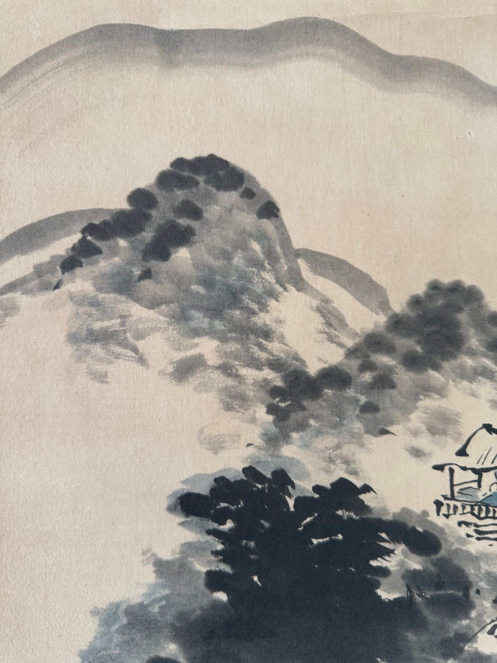 Japanese Zen Mountain Landscape Kakemono – Hand-Painted Sumi-e Hanging Scroll