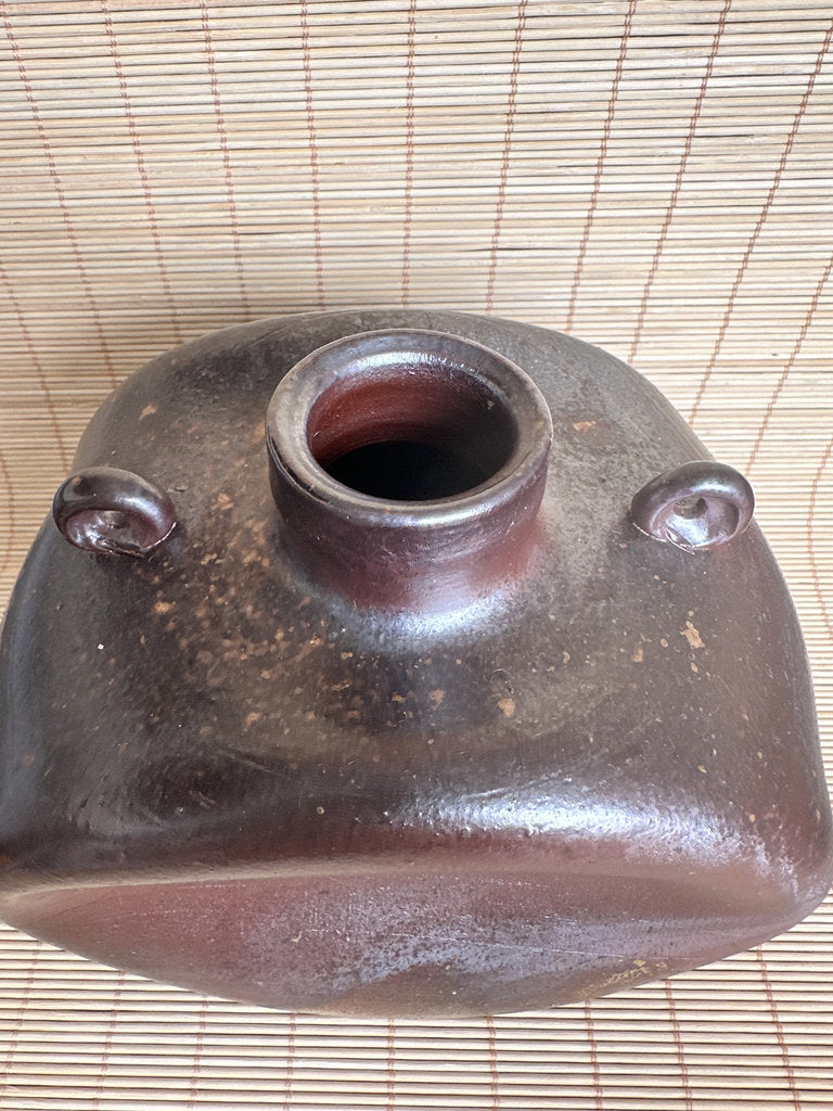 Vintage Japanese Bizen Ware Flask Vase, Inomata Masaaki, Signed Stoneware
