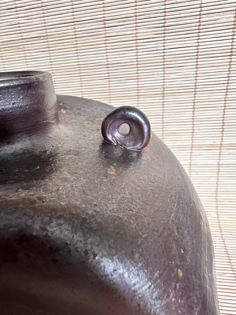 Vintage Japanese Bizen Ware Flask Vase, Inomata Masaaki, Signed Stoneware