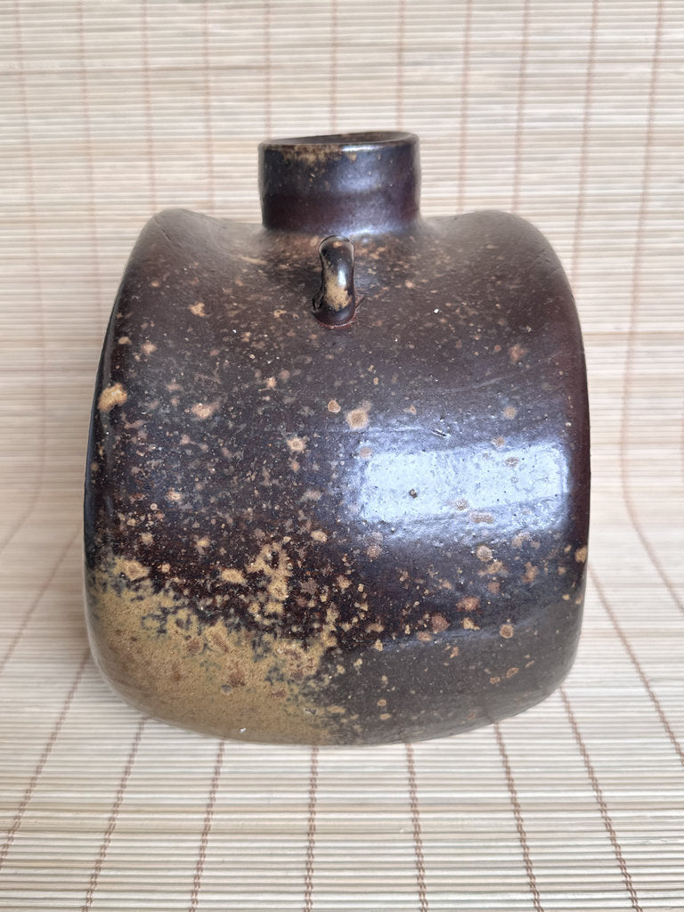 Vintage Japanese Bizen Ware Flask Vase, Inomata Masaaki, Signed Stoneware