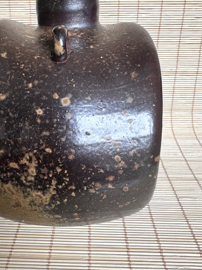 Vintage Japanese Bizen Ware Flask Vase, Inomata Masaaki, Signed Stoneware